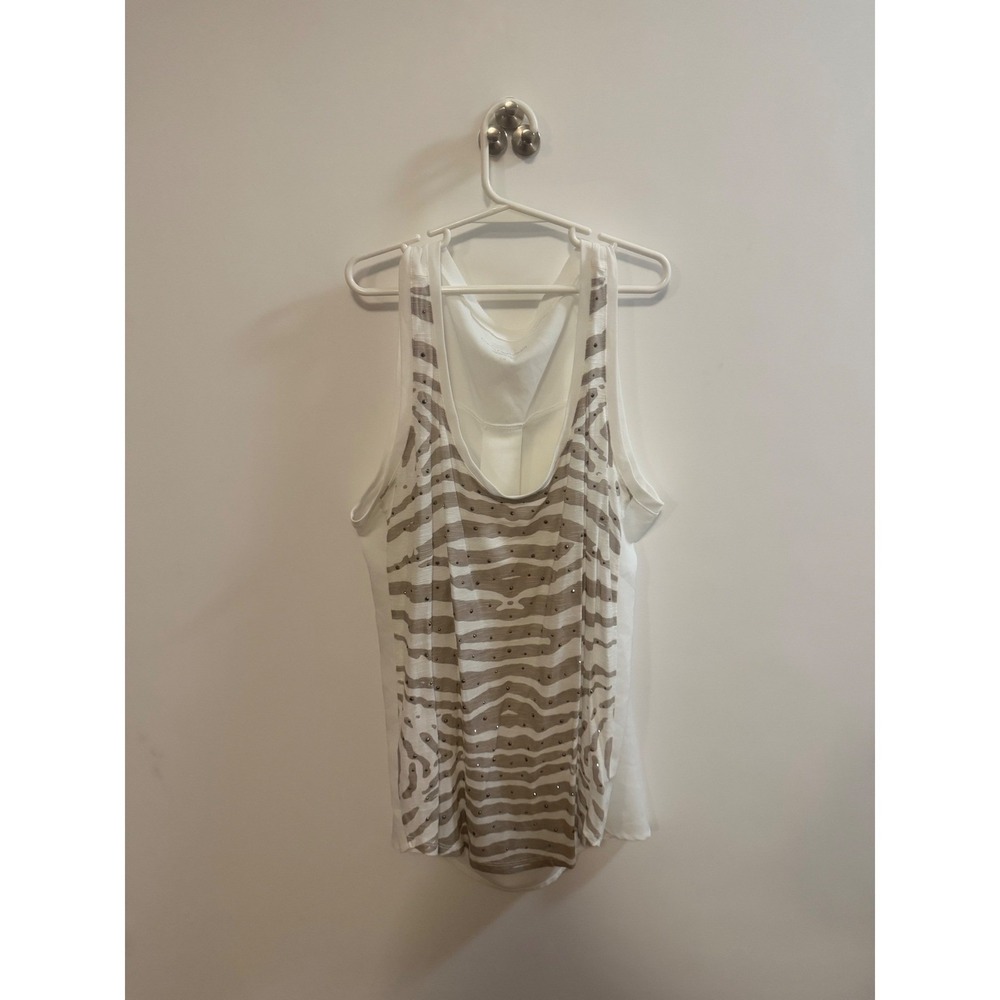 Calvin Klein Jeans Womens Zebra Print Rhinestone Tank Top White Small